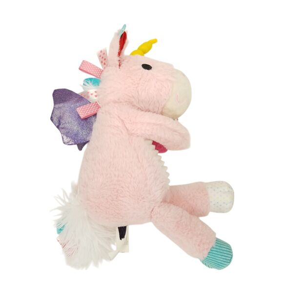 Make Believe Ideas Pink Unicorn Plush Rattle Lovey Teether Crinkle Sensory Tabs - Picture 4 of 11